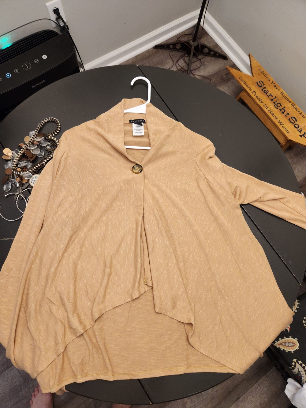Metaphor Camel-Tan Draped Open Front Cardigan with Single Button